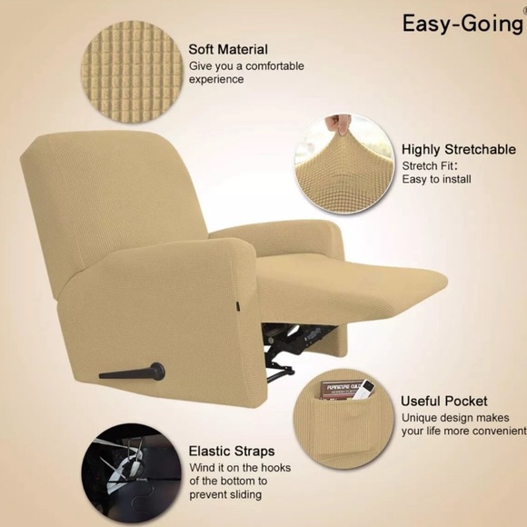 Easy-Going Recliner Slip Cover Light Tan Protector Stretch - Picture 4 of 5